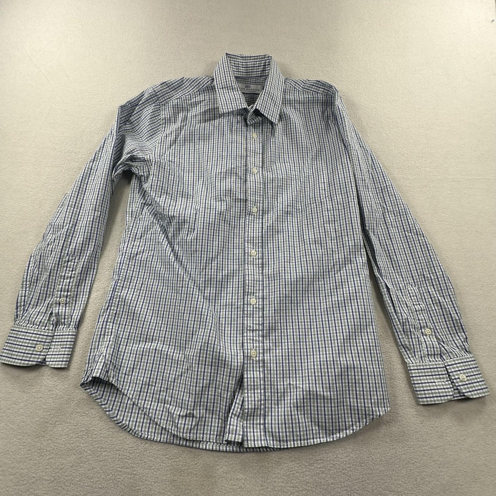 Peter Manning Shirt Mens 4 Medium Blue Green Checked Plaid Long Sleeve